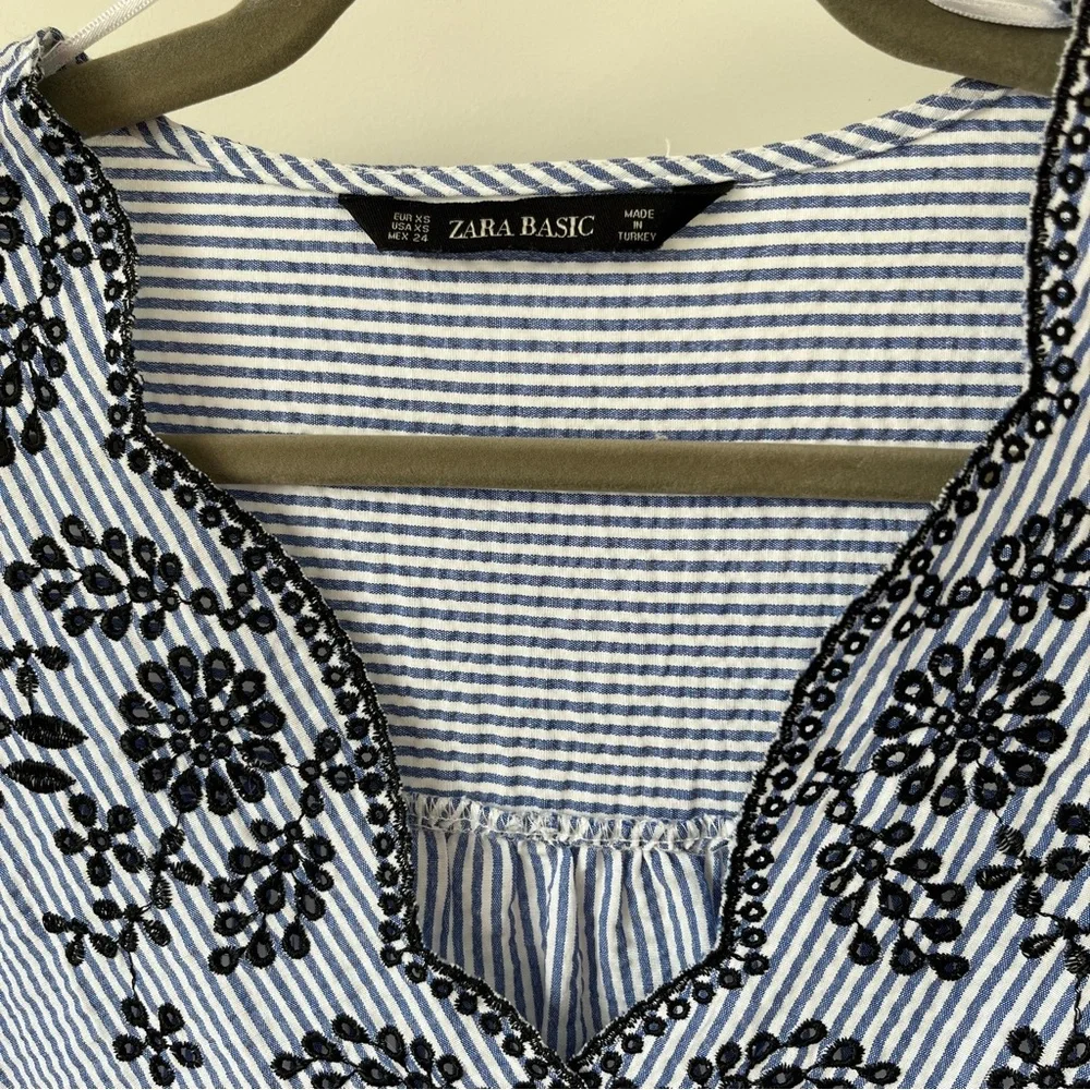 Zara basics, blue and white seersucker blouse, size XS.